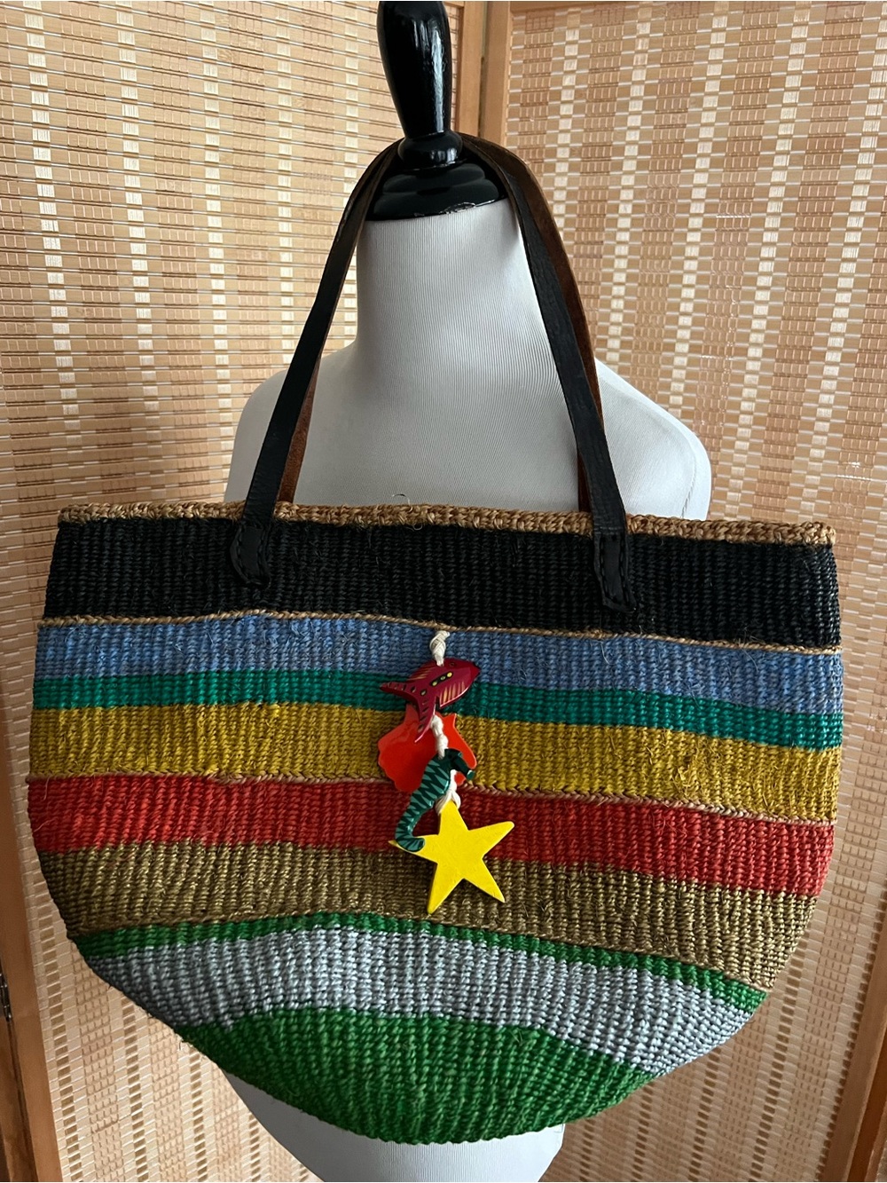 Sisal Market Tote Bucket Bag